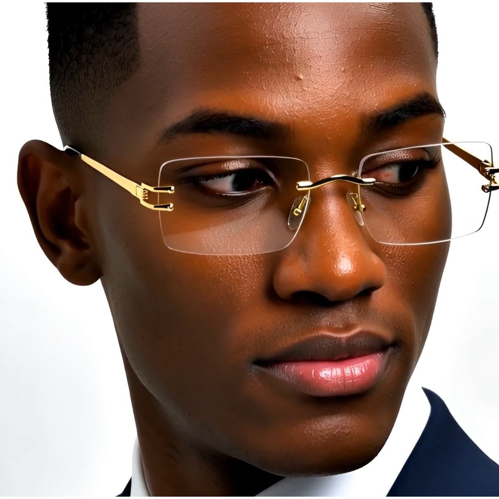 Sunglasses Gold Frame Clear Lens Fashion Eyewear Frameless Migos 80's 90's Style
